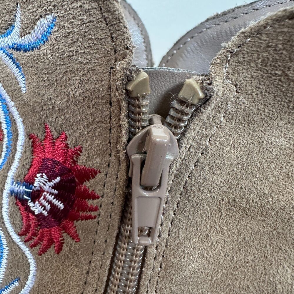 Carlos Santana Vivien Embroidered Leather Suede Ankle Booties Block Heel Shoes - Picture 4 of 12